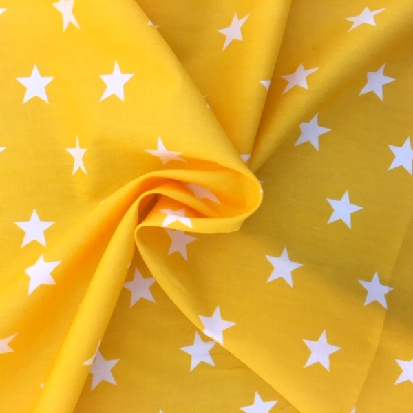 100% Cotton Stars WHITE ON YELLOW